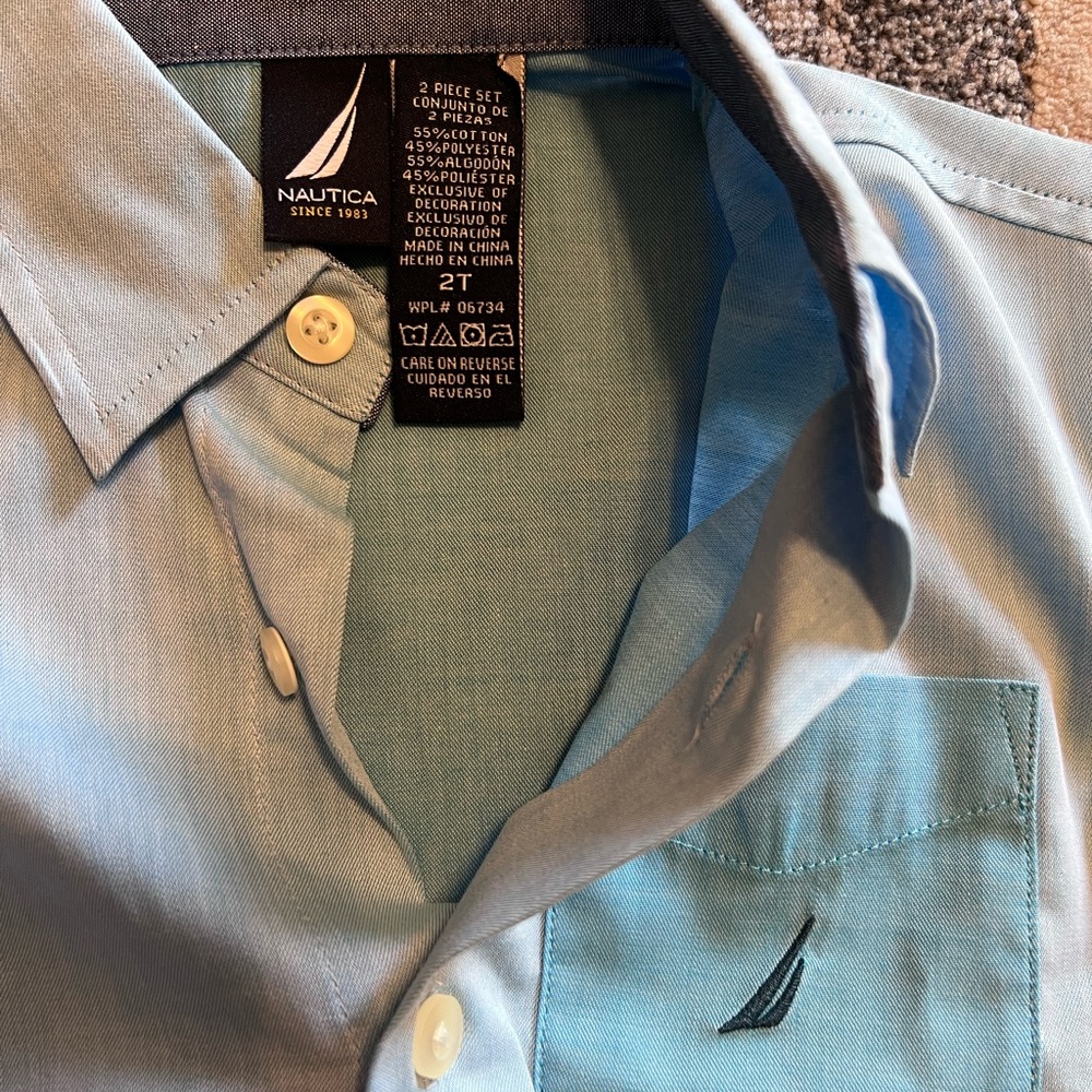 Polo for 2t boys, denim & blue color block, cotton/ polyester, Nautica brand.